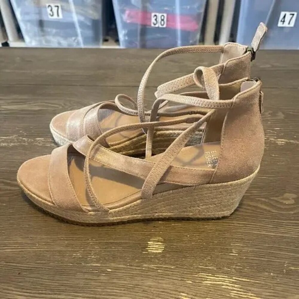 Eileen Fisher Wedges 10 Nubuck Espadrille Wedges Neutral Wedge NWOT